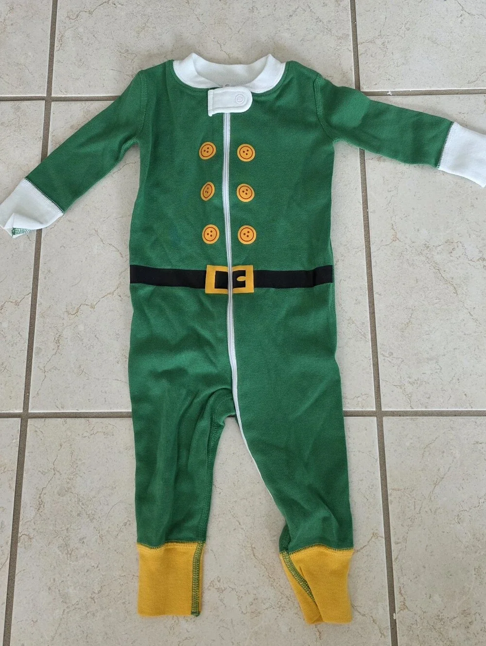 Hanna Andersson Green Elf One-Piece Pajama with Yellow Accents
